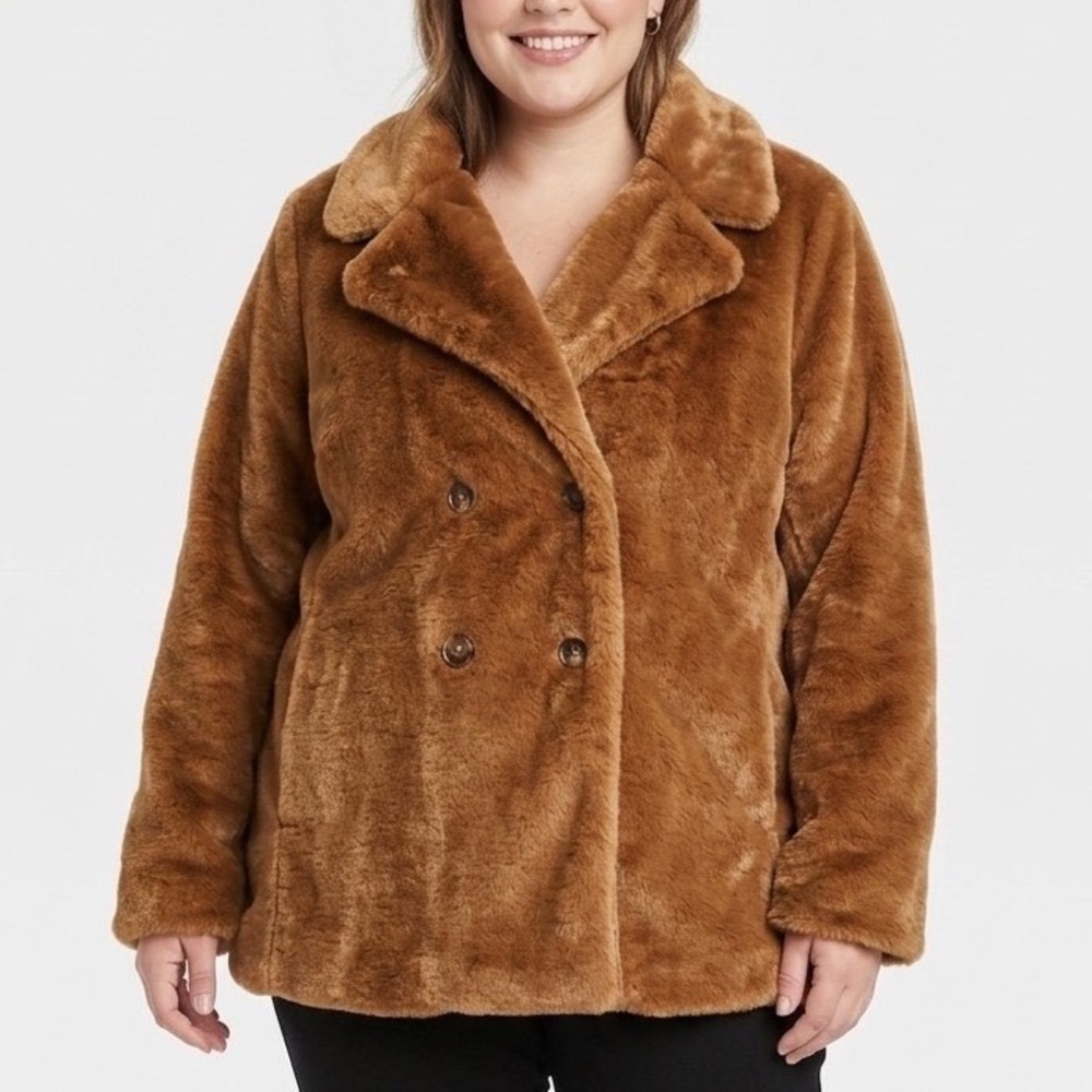 Mob Wife Vibe Brown Faux Fur Double Breasted Coat Jacket XXL VN1974109